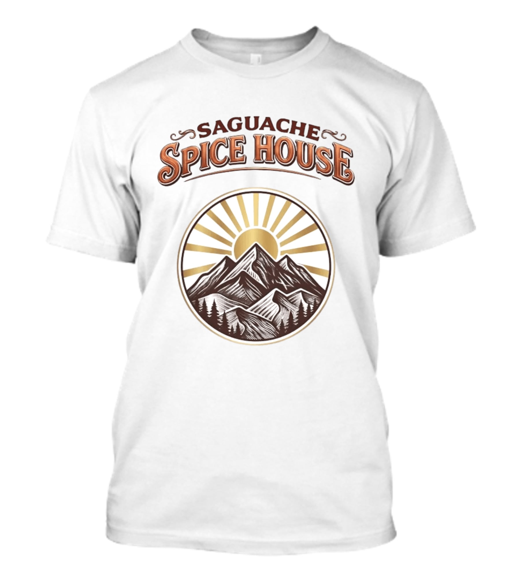 Saguache Spice House Mountain Sunburst Design Colorado T-Shirt