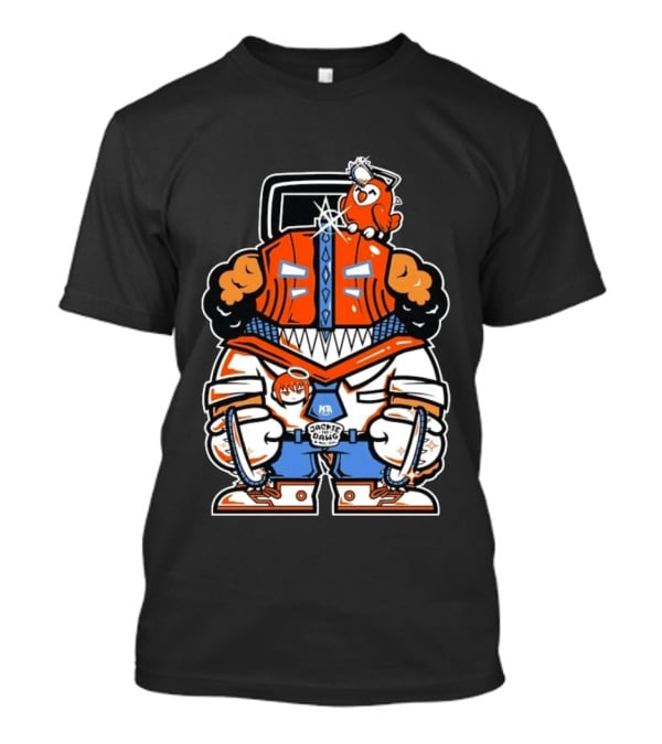 Jackie The Dawg Mau Mau Chainsaw Robot Cartoon Character With Bird T-Shirt