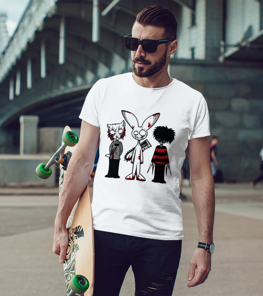 Bloody Max And Friends Horror Icons With Chainsaw And Knives T-Shirt