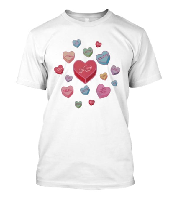 Buffalo Bills Valentine Hearts Love At First Down Sunday Soulmates MVP Of My Heart BILLIeve T-Shirt