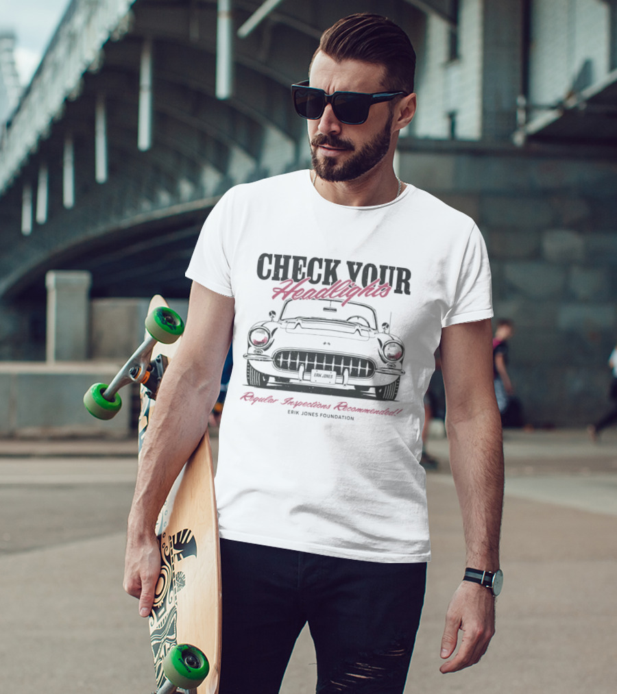 Erik Jones Foundation Check Your Headlights Regular Inspections Recommended Vintage Car T-Shirt