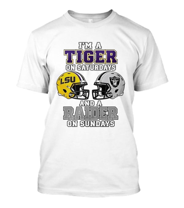 LSU Tiger On Saturdays Raider On Sundays Football Fan Helmets T-Shirt