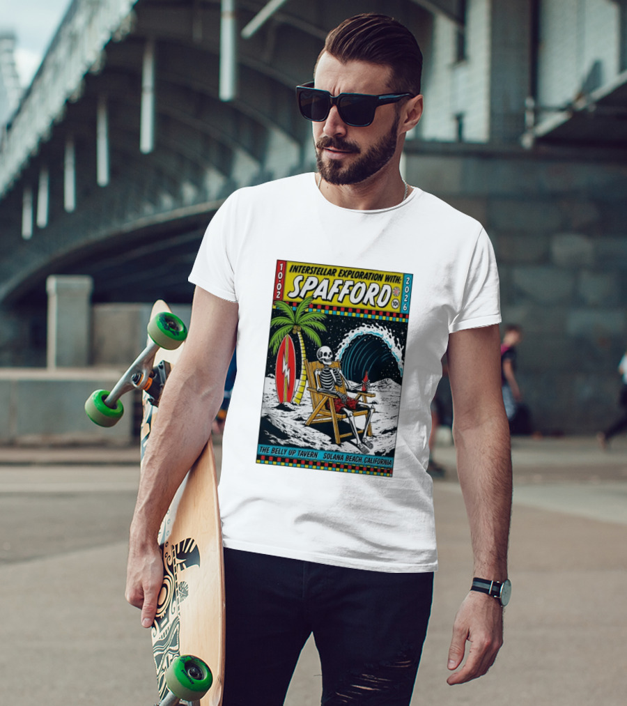 Interstellar Exploration With Spafford Skeleton Surfing At The Belly Up Tavern Solana Beach California October 2 2026 T-Shirt