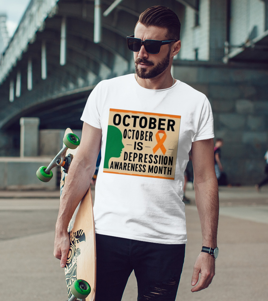 October Depression Awareness Month Orange Ribbon T-Shirt