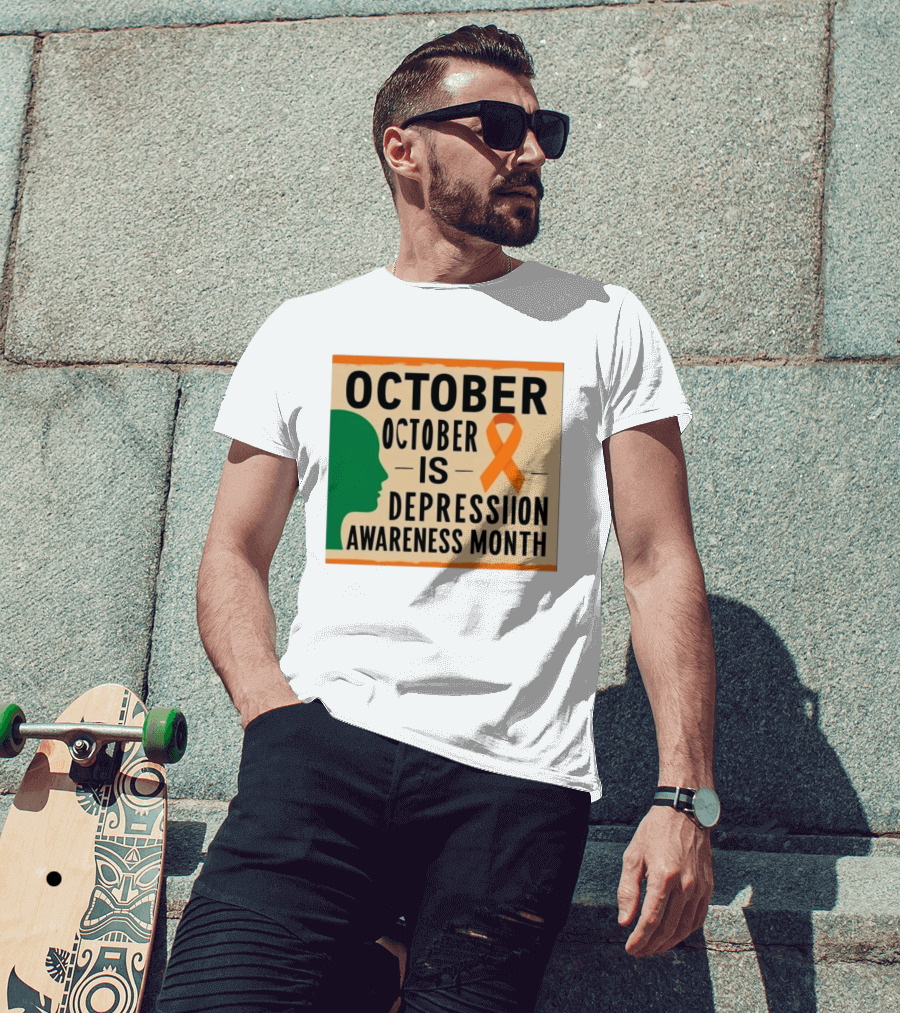 October Depression Awareness Month Orange Ribbon T-Shirt