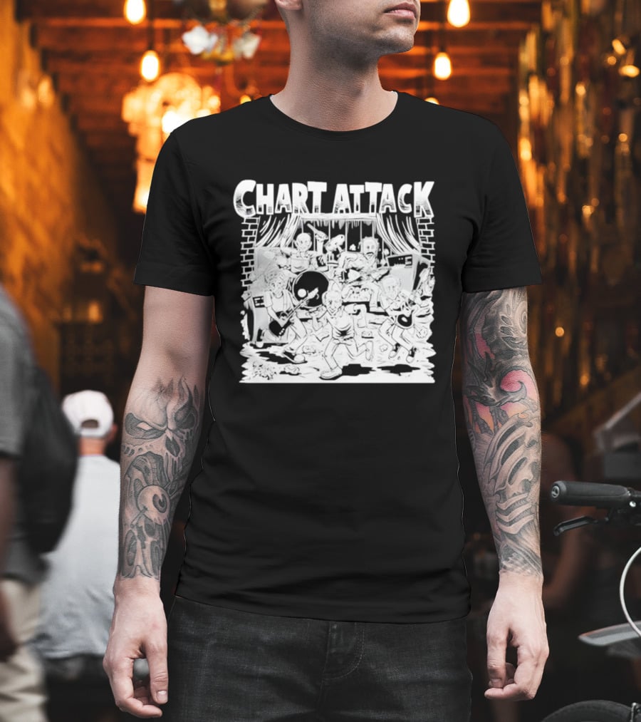 Chart Attack Band Cartoon Musicians Concert Performance T-Shirt