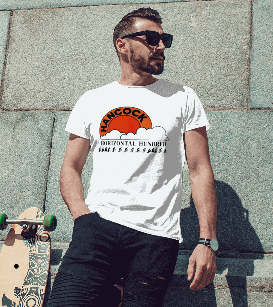 Hancock Horizontal Hundred Cycling Event Logo With Orange Sun And Cyclists T-Shirt