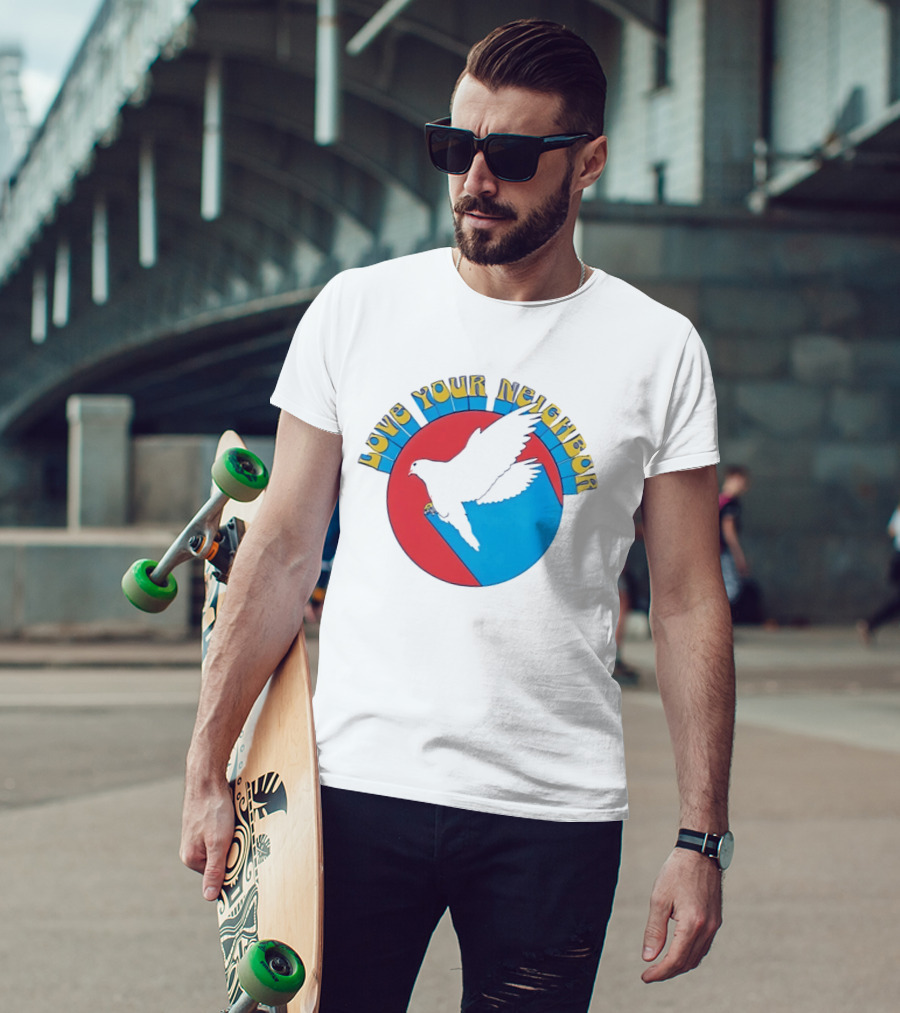 Love Your Neighbor Dove Peace Kindness Retro Circular T-Shirt