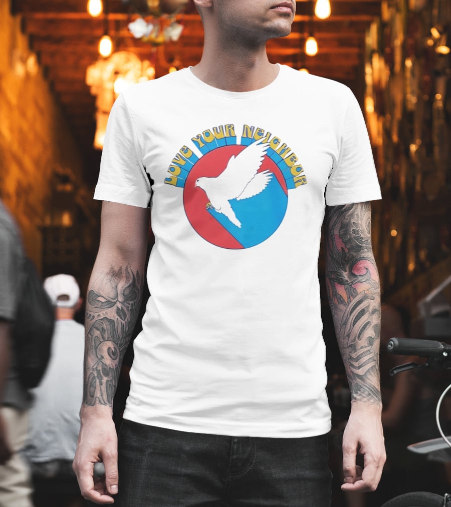 Love Your Neighbor Dove Peace Kindness Retro Circular T-Shirt