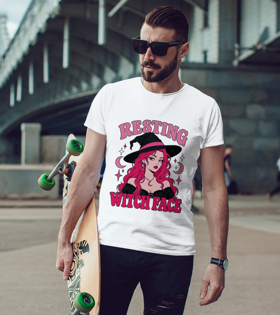 Resting Witch Face Pink Witch Hat Halloween Aesthetic T-Shirt