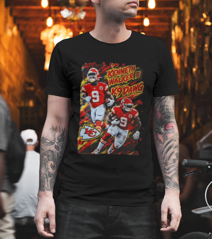 Kansas City Chiefs Kenneth Walker III K9 Dawg 9 Red Gold Football Team Fan Gear T-Shirt