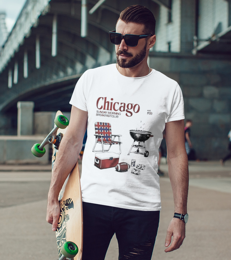 Chicago Sunday Morning Breakfast Club 1920 Charcoal Grill Lawn Chair Cooler T-Shirt