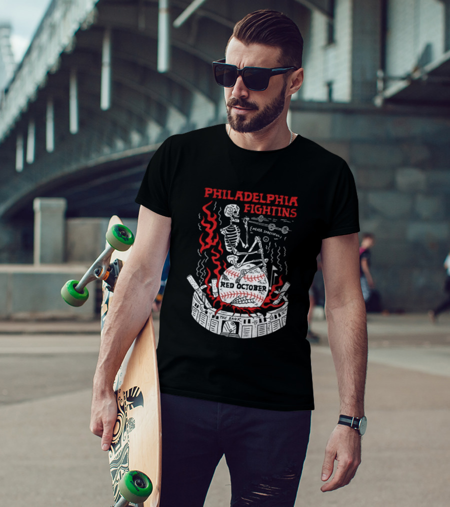 Philadelphia Fightins Skeleton Baseball Red October Never Stressful T-Shirt