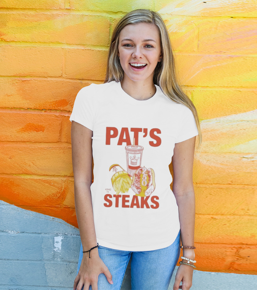 Pat's King Of Steaks 250 Cheesesteak Philadelphia Iconic Sandwich And Drink T-Shirt