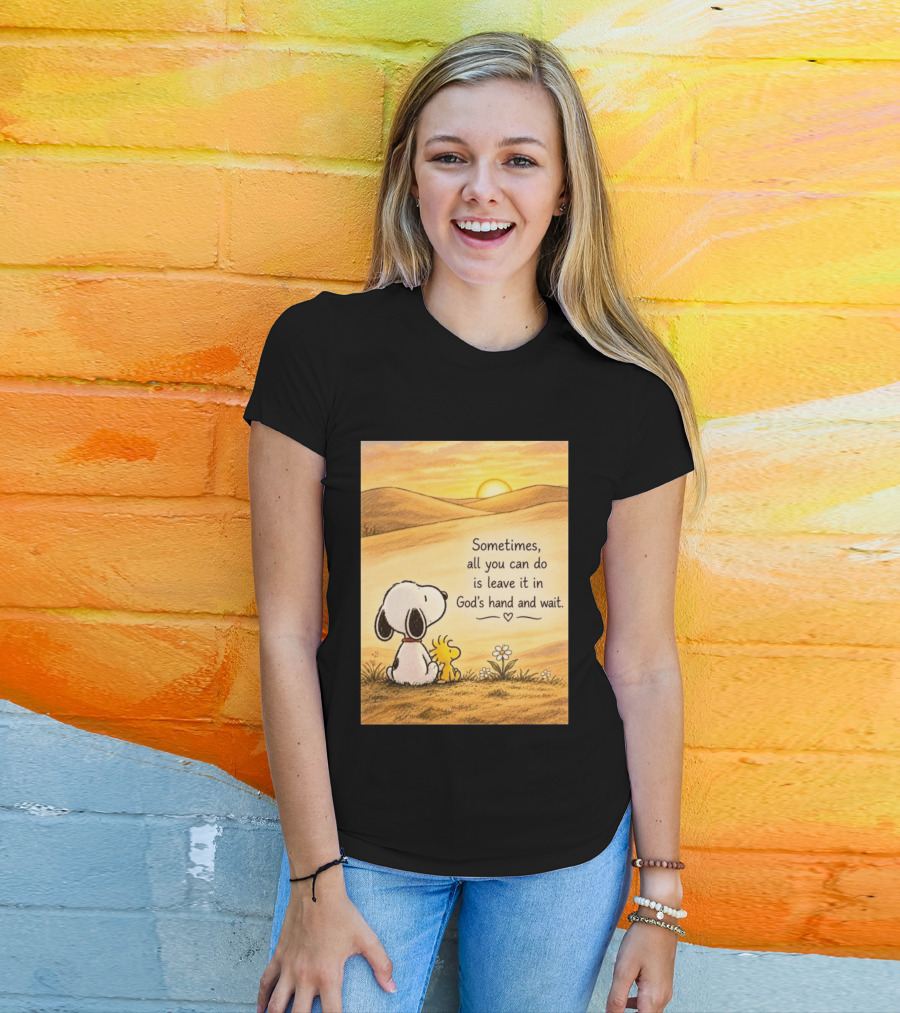 Snoopy Woodstock Sometimes All You Can Do Is Leave It In God's Hand And Wait Sunset Scene T-Shirt