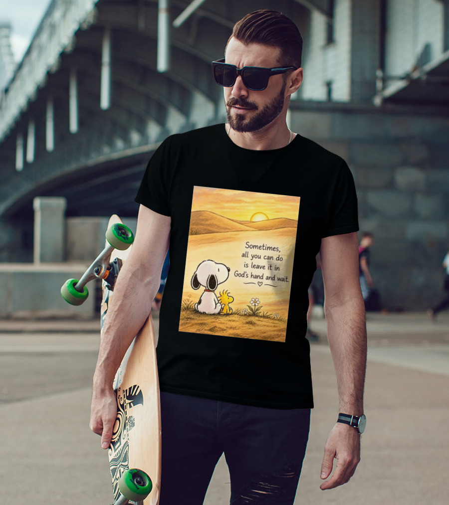 Snoopy Woodstock Sometimes All You Can Do Is Leave It In God's Hand And Wait Sunset Scene T-Shirt