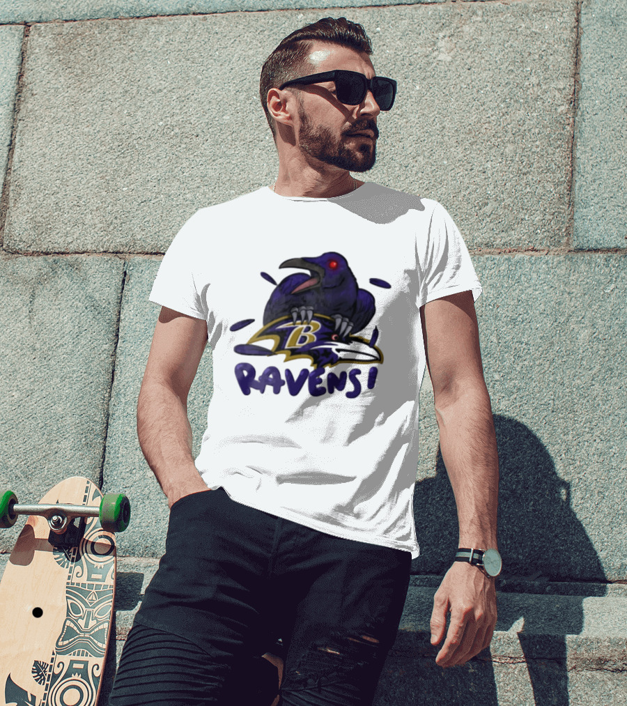 Baltimore Ravens Raven Bird Perched On Iconic Logo Ravens T-Shirt
