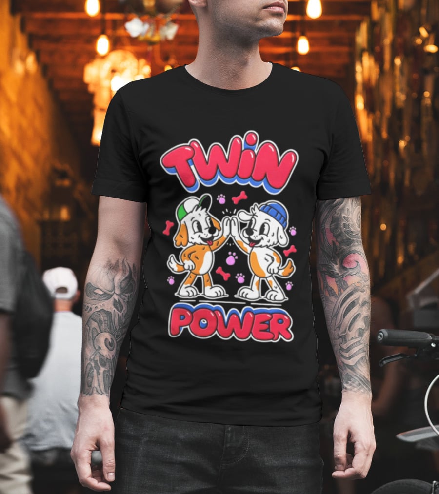 Twin Power Puppy High Five Playful Dogs T-Shirt