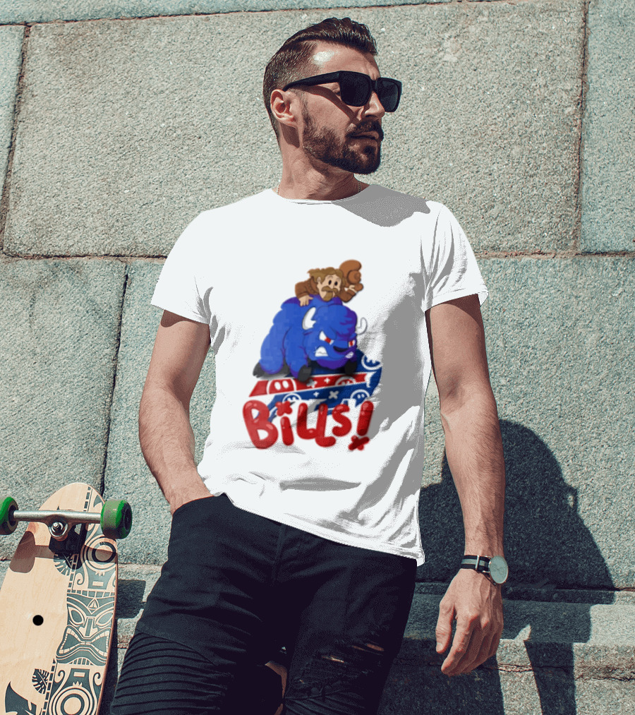 Buffalo Bills Cowboy Riding Angry Blue Bills T-Shirt