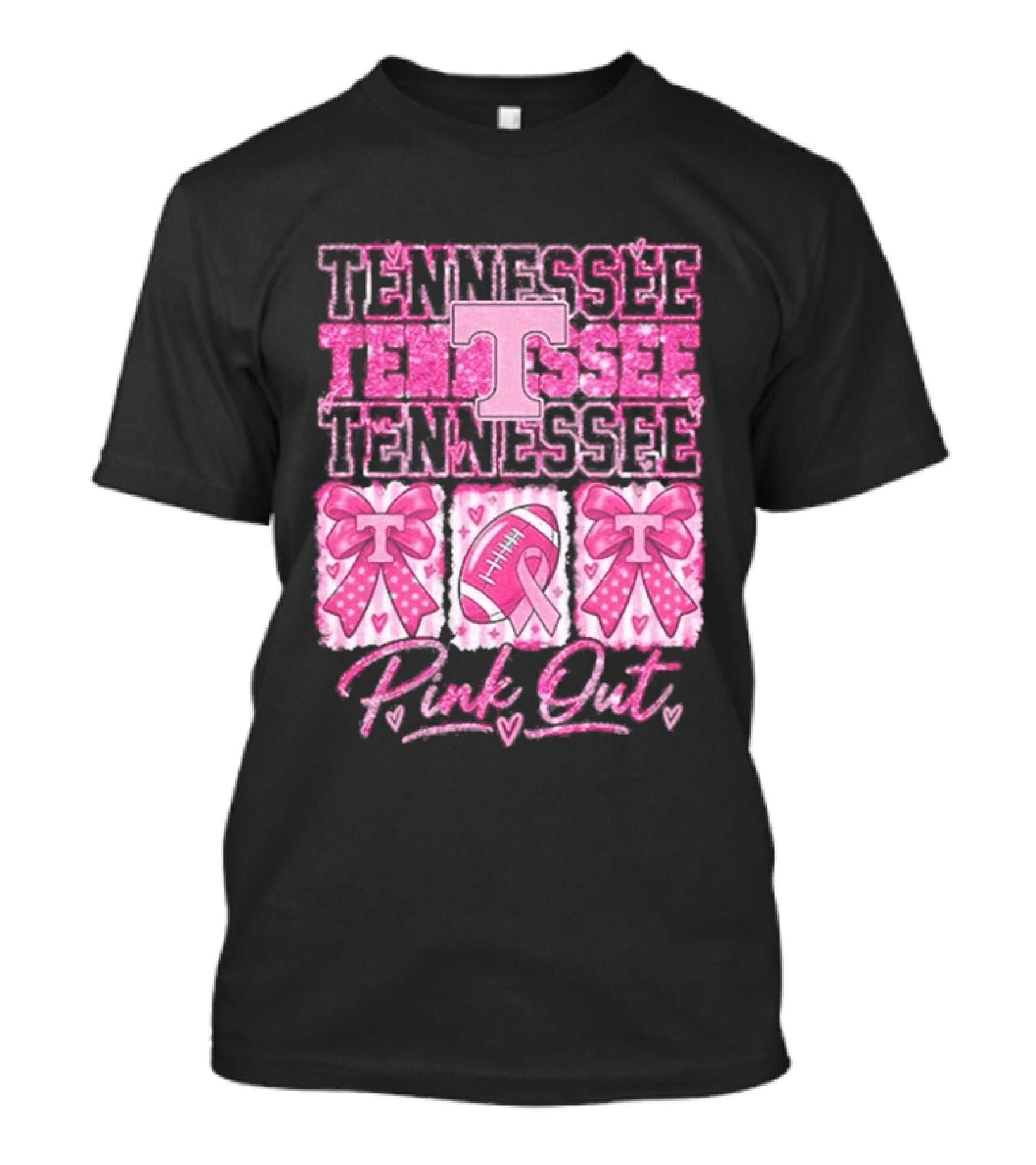 Tennessee Volunteers Pink Out Breast Cancer Awareness Game Day Football Bow Ribbons T-Shirt