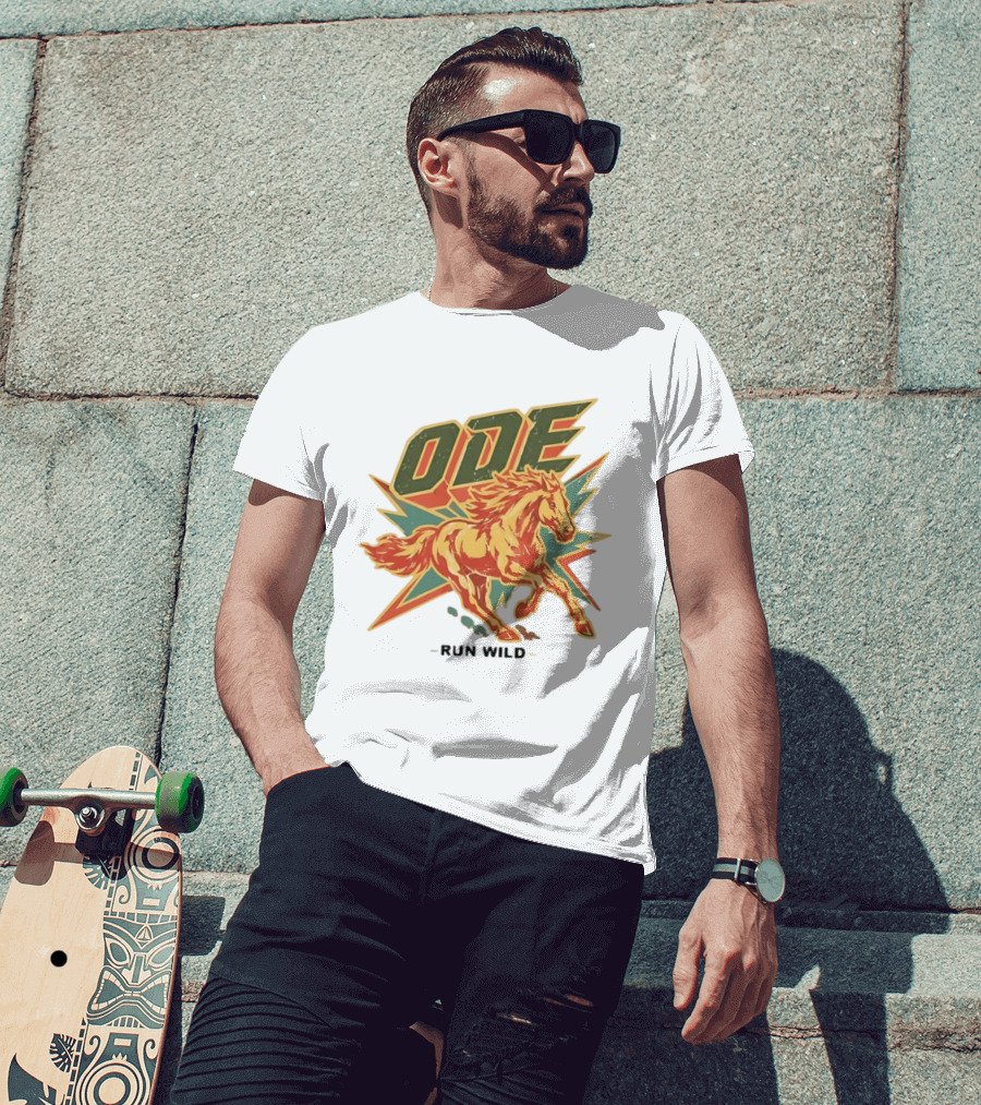 Ode Run Wild Distressed Horse Lightning Bolt Vintage Equine T-Shirt