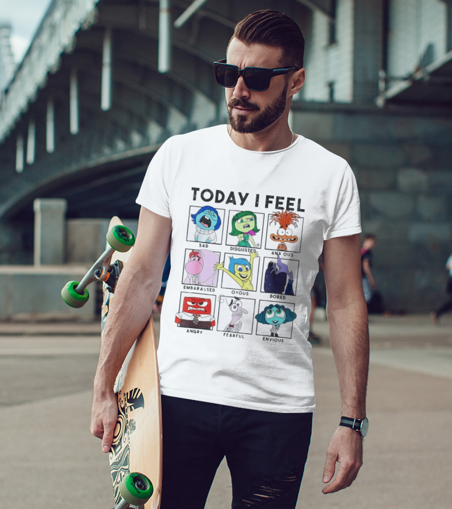 Today I Feel Sad Disgusted Anxious Embarrassed Joyous Bored Angry Fearful Envious Inside Out Emotions Chart T-Shirt