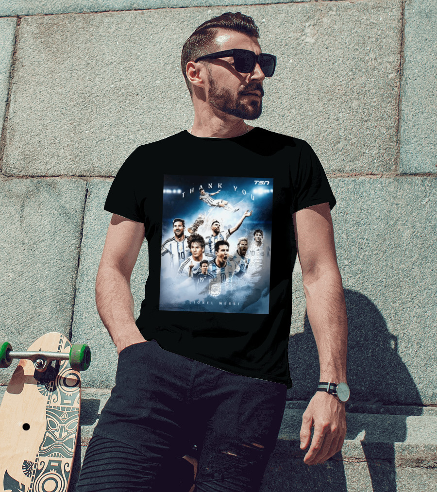 Thank You Lionel Messi TSN Argentina Soccer Legend With Trophy And Team Moments T-Shirt