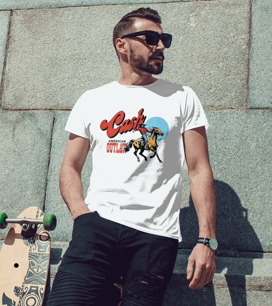 Cash American Outlaw Cowboy Riding Horse T-Shirt
