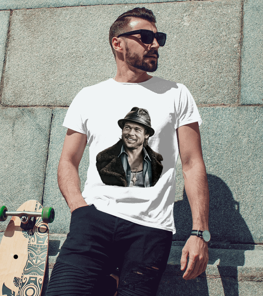 Brad Pitt Leather Jacket And Hat Style Killing Them Softly Jackie Cogan T-Shirt