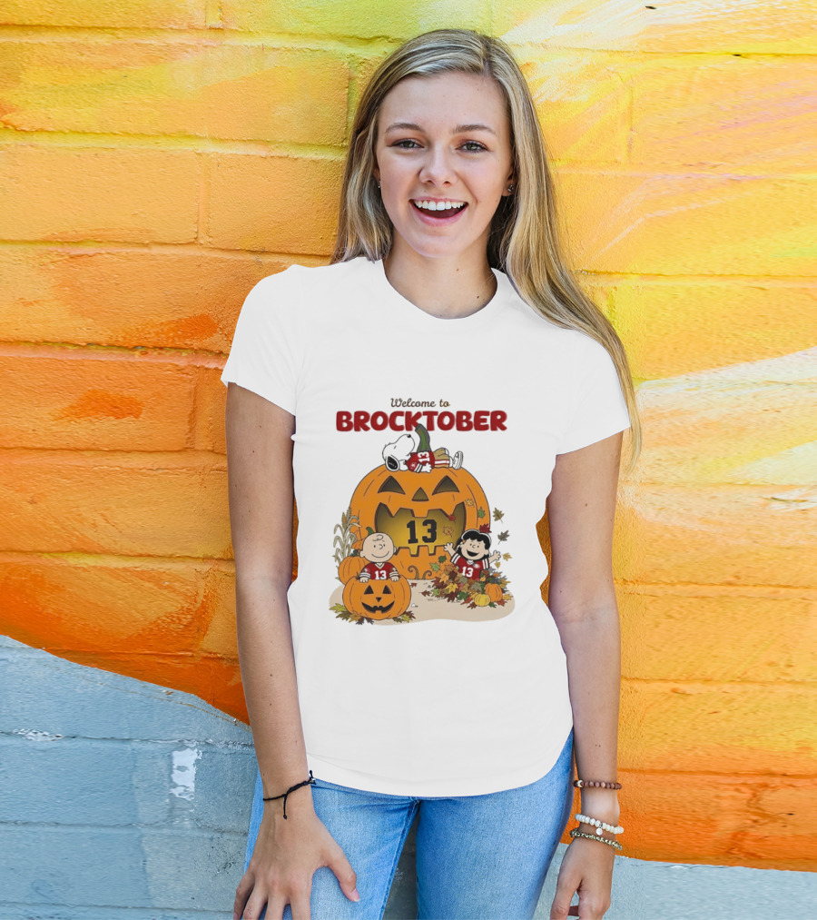 Brock Purdy San Francisco 49ers Welcome To Brocktober Peanuts Halloween Pumpkin Snoopy Charlie Brown T-Shirt