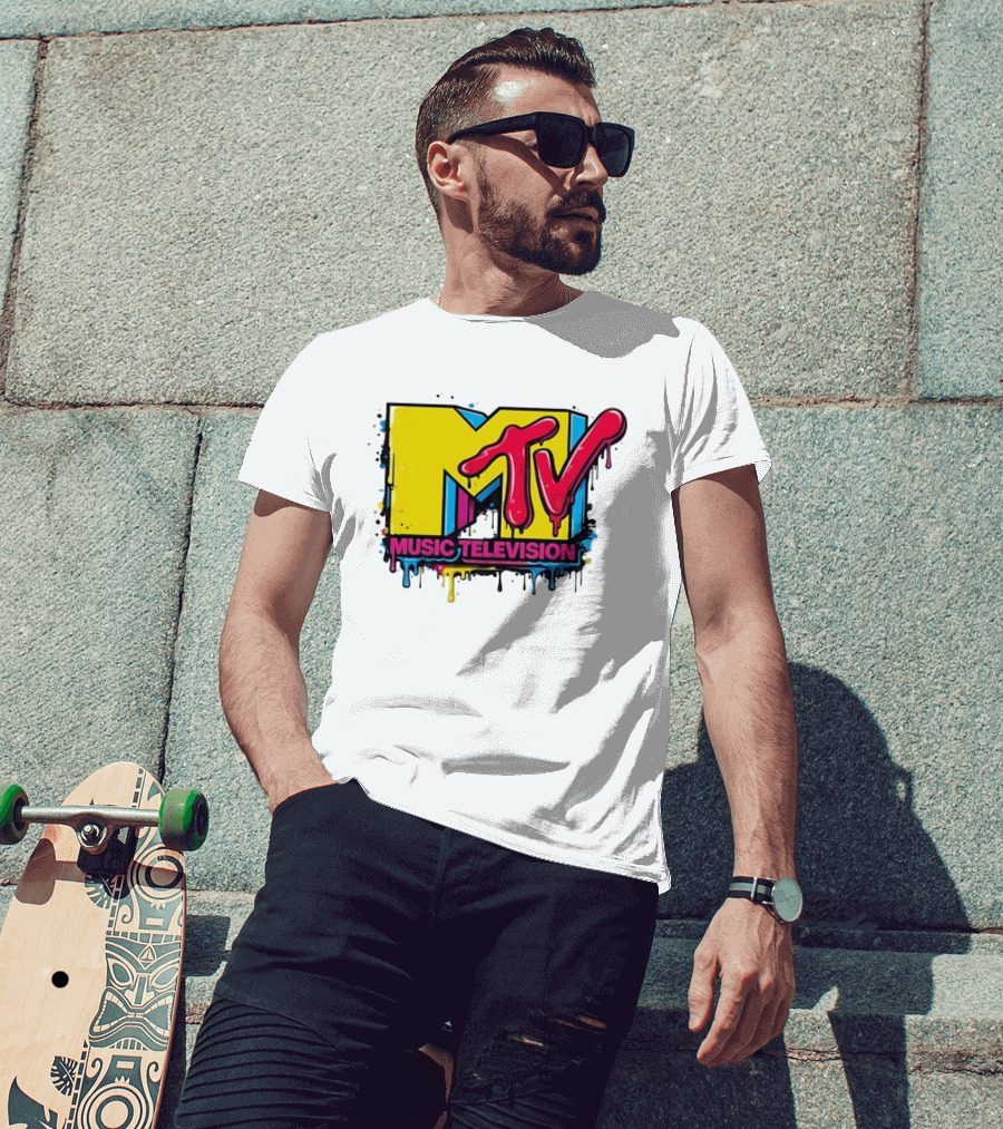 MTV Music Television 90s Nostalgia Bold Neon Drip T-Shirt