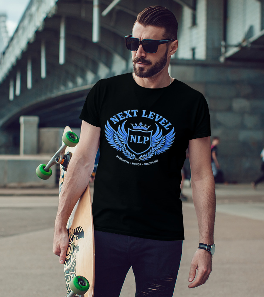 NEXT LEVEL NLP Strength Honor Discipline Emblem Wings Crown Crest T-Shirt
