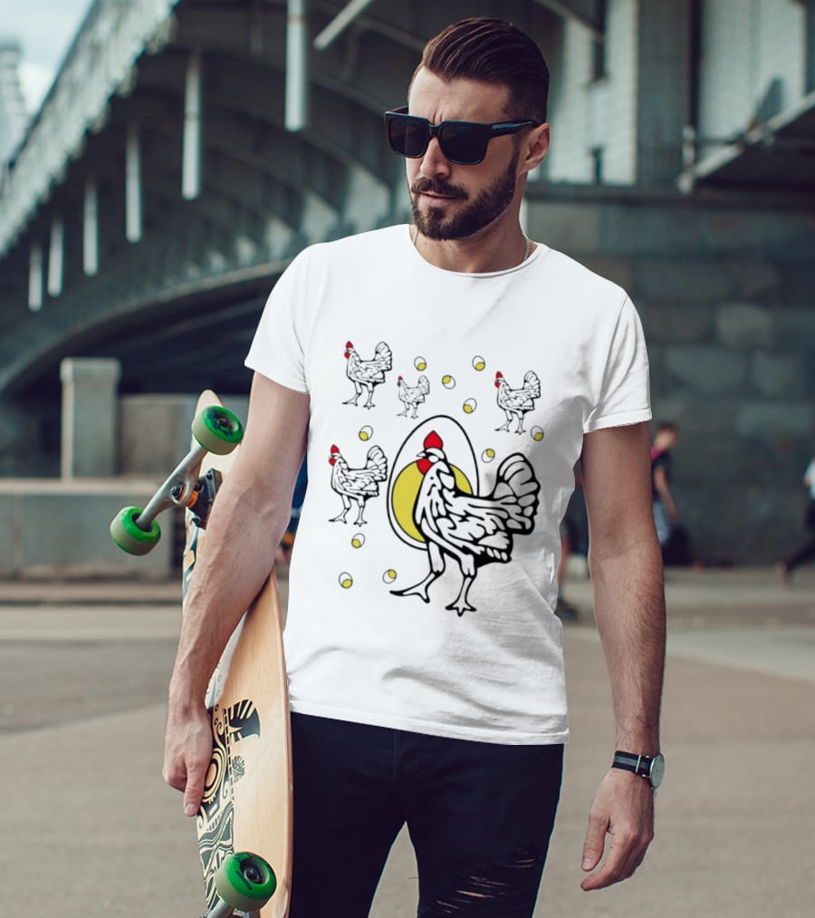 Farm Chicken And Egg Poultry Hen With Rooster And Eggs T-Shirt