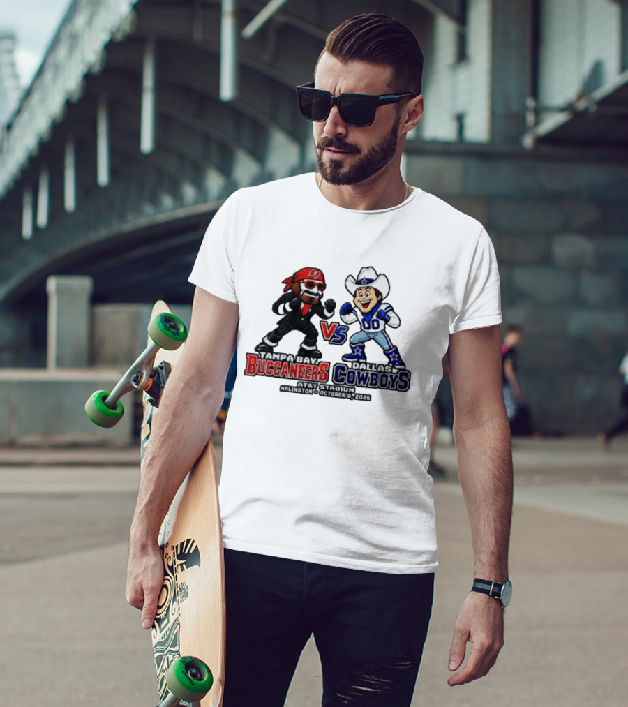 Tampa Bay Buccaneers Vs Dallas Cowboys 2026 Mascots Pixel AT&T Stadium Arlington October 8 T-Shirt