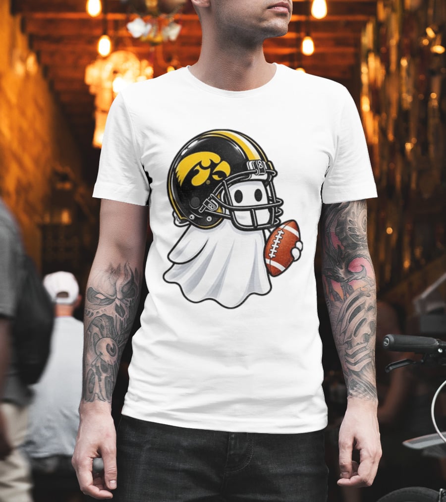 Iowa Hawkeyes Football Ghost Halloween Holding Football T-Shirt