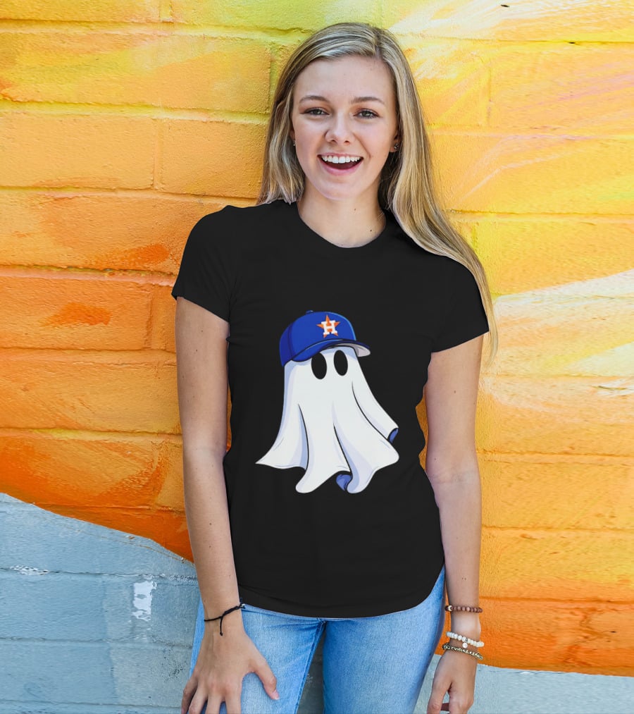 Houston Astros Halloween Ghost Wearing Baseball Cap T-Shirt