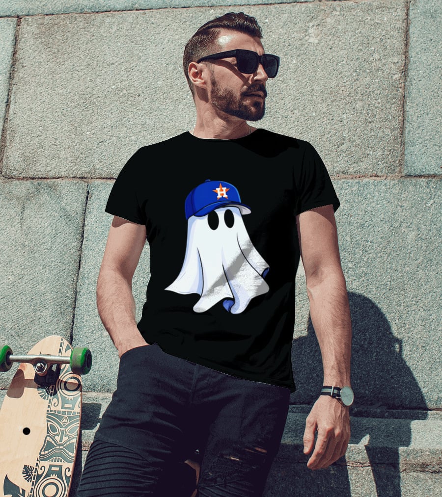 Houston Astros Halloween Ghost Wearing Baseball Cap T-Shirt