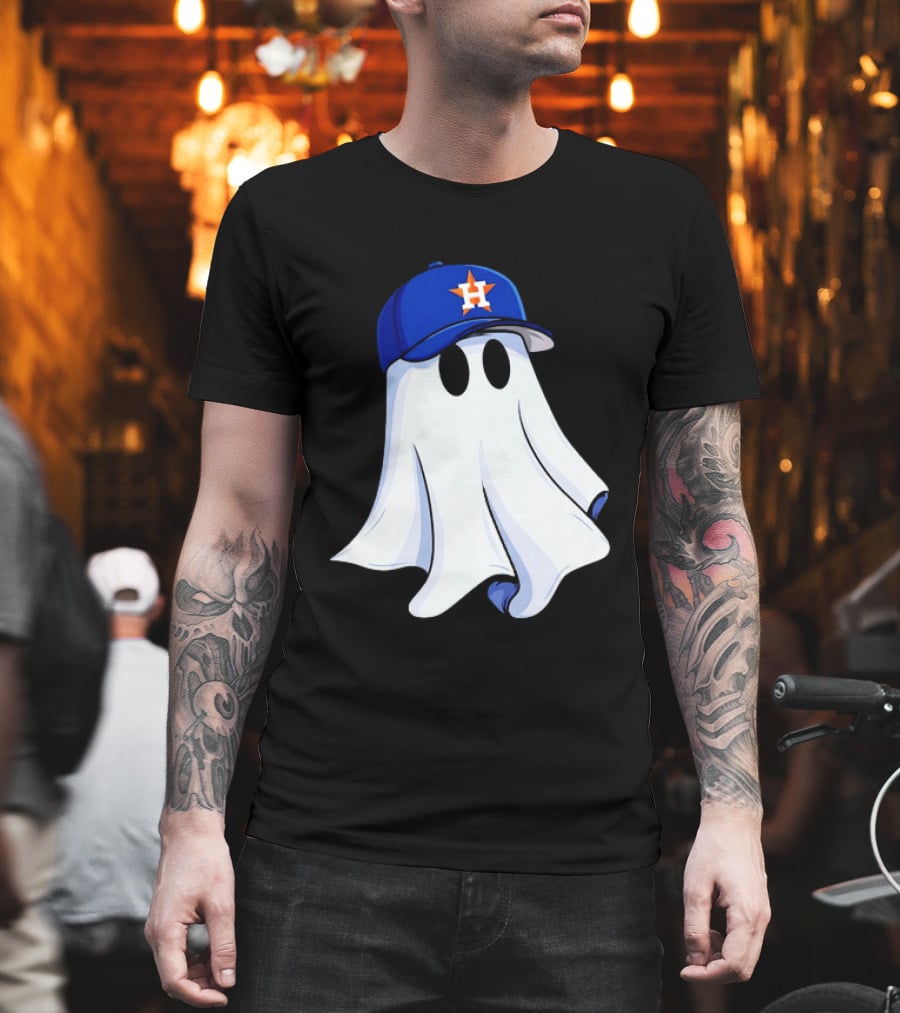 Houston Astros Halloween Ghost Wearing Baseball Cap T-Shirt