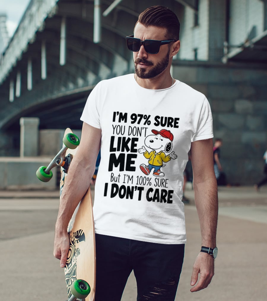 I'm 97% Sure You Don't Like Me But I'm 100% Sure I Don't Care Snoopy Red Hat Yellow Jacket T-Shirt