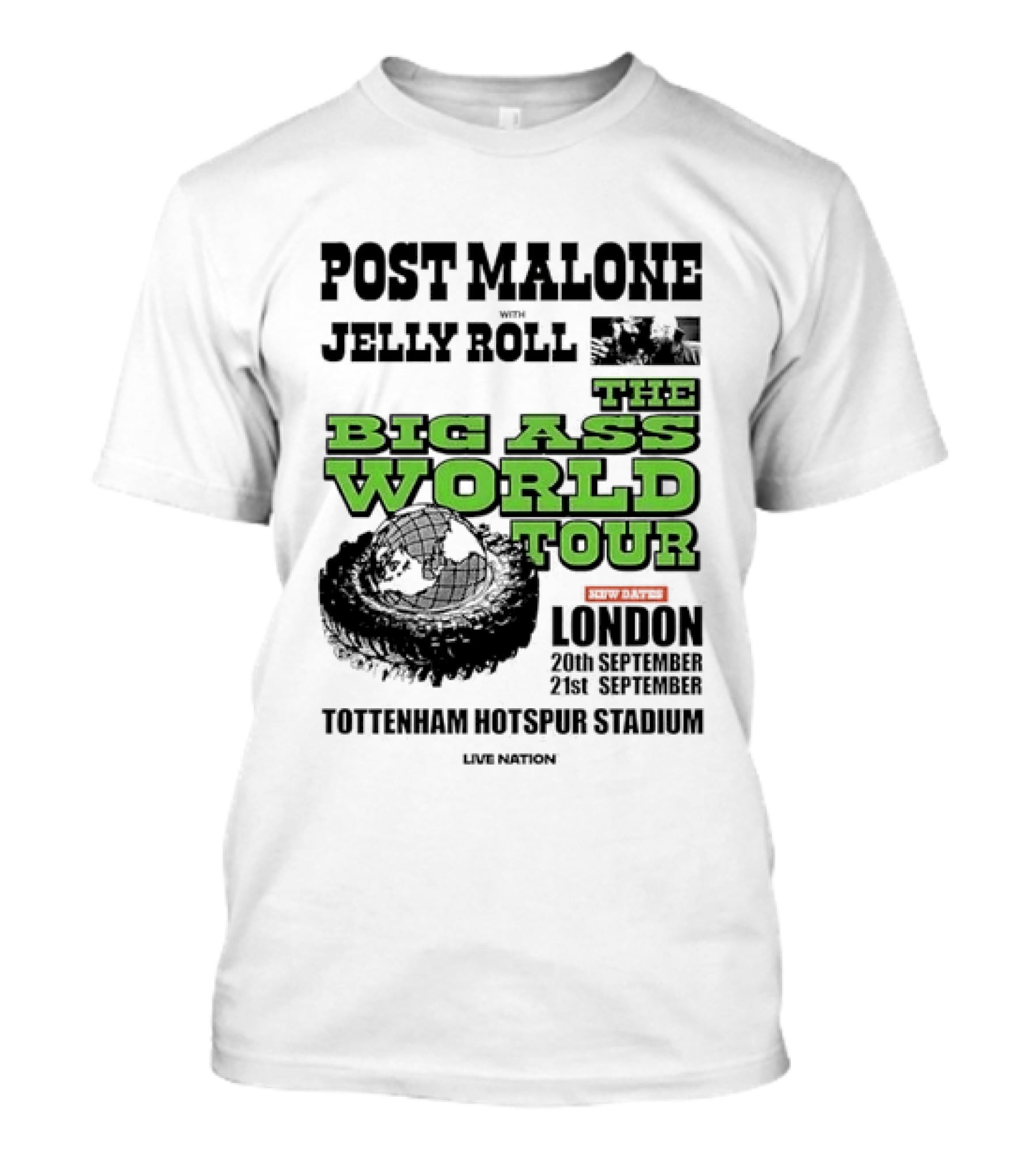 Post Malone Jelly Roll Live Nation The Big Ass World Tour London Tottenham Hotspur Stadium 2023 T-Shirt