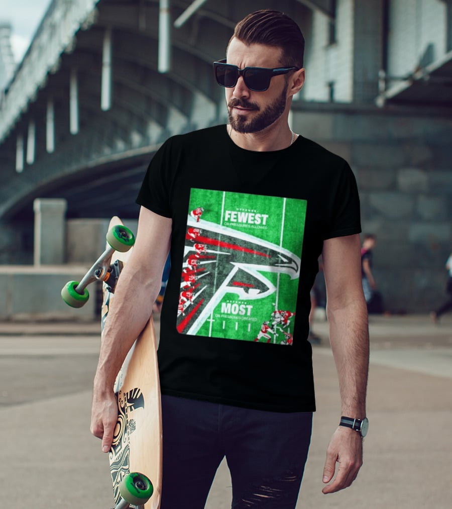 Atlanta Falcons Offense Fewest QB Pressures Allowed Defense Most Pressures Created T-Shirt