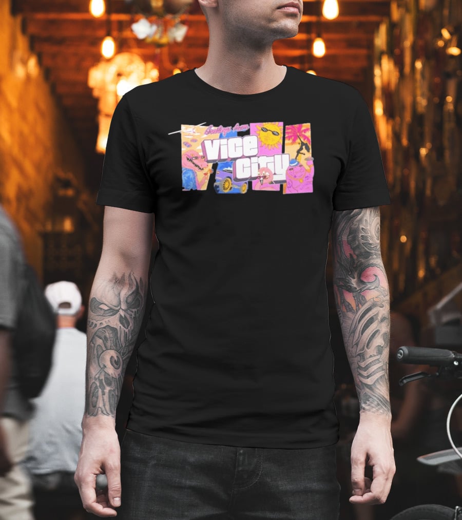 Greetings From Vice City Collage Florida Retro Fun Tropical Vibes T-Shirt