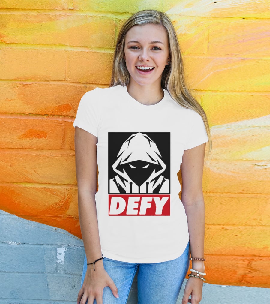 Defy Hooded Figure Streetwear Urban Fashion T-Shirt