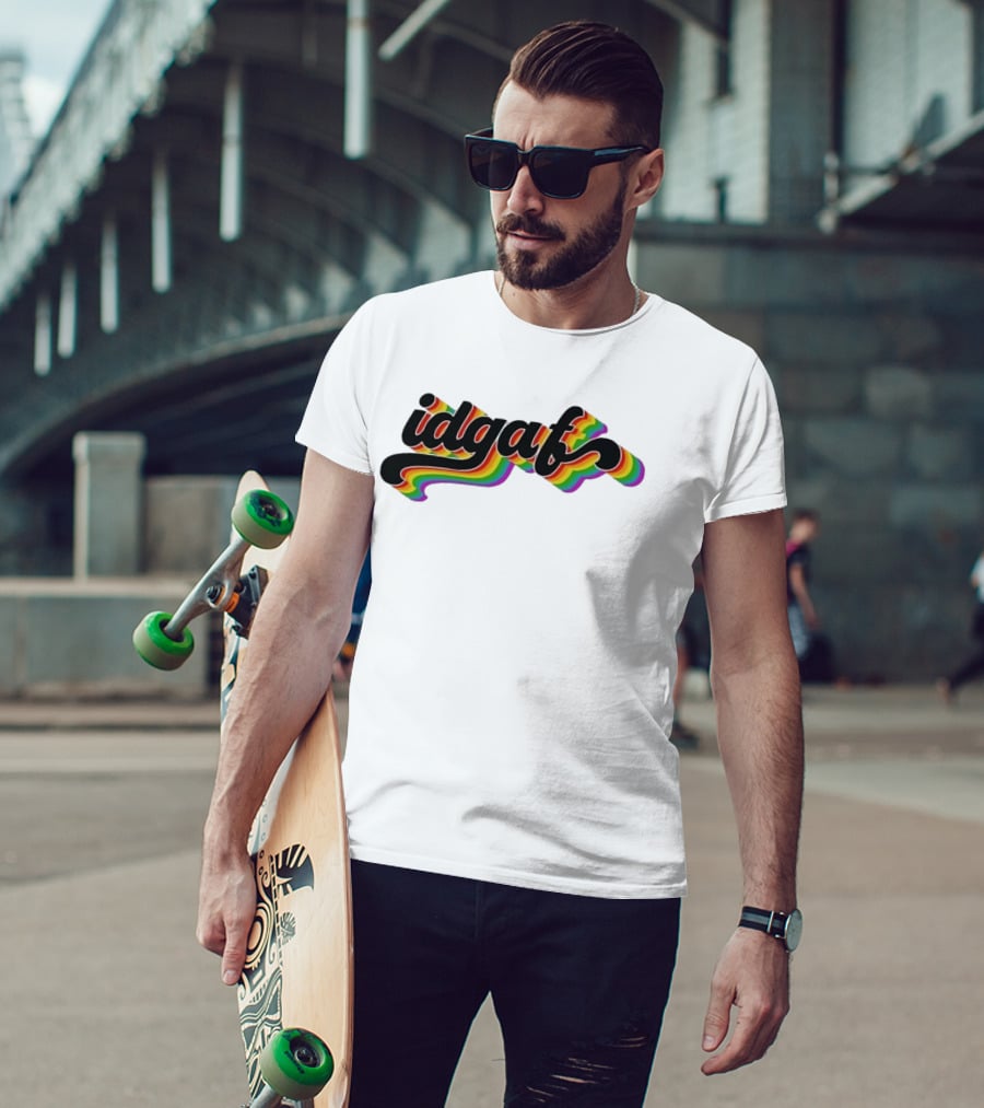 Idgaf Rainbow Groovy Retro Colorful T-Shirt