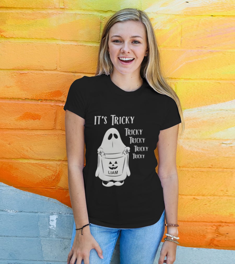 It's Tricky Ghost Holding Jack O Lantern Bucket Halloween T-Shirt