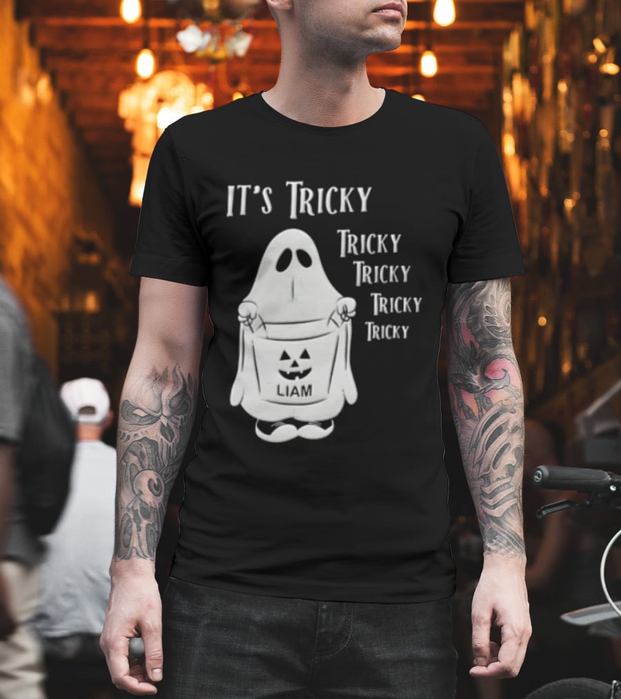 It's Tricky Ghost Holding Jack O Lantern Bucket Halloween T-Shirt