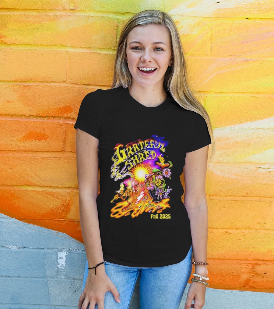 Grateful Shred Fall 2025 Psychedelic Sunburst Jam Band Vibrant Festival T-Shirt