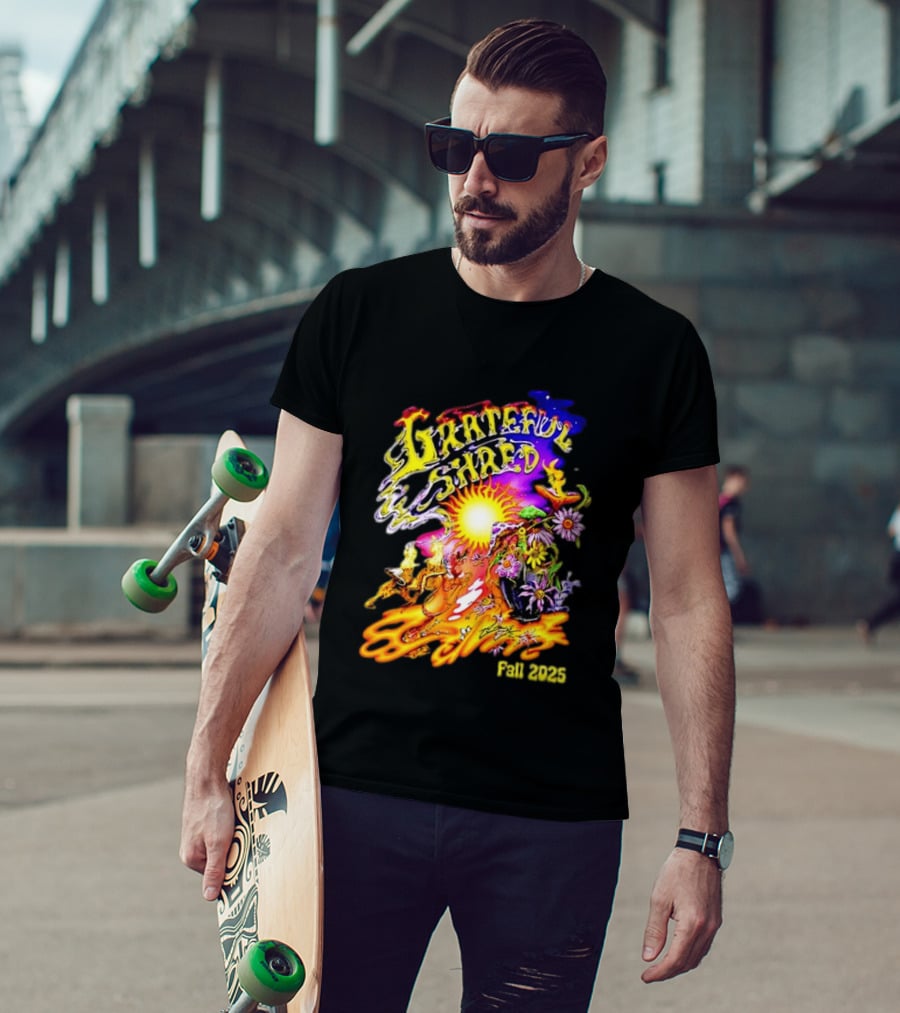 Grateful Shred Fall 2025 Psychedelic Sunburst Jam Band Vibrant Festival T-Shirt