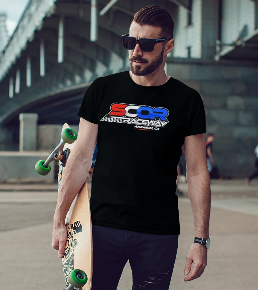 SCOR Raceway Anaheim CA Racing Flag T-Shirt
