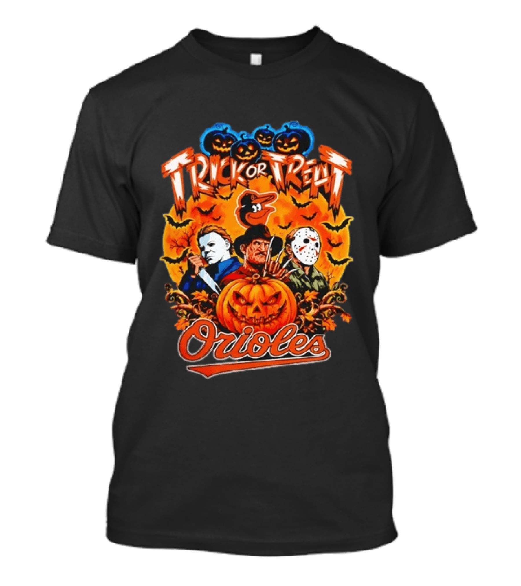 Trick Or Treat Orioles Horror Movie Characters Halloween T-Shirt